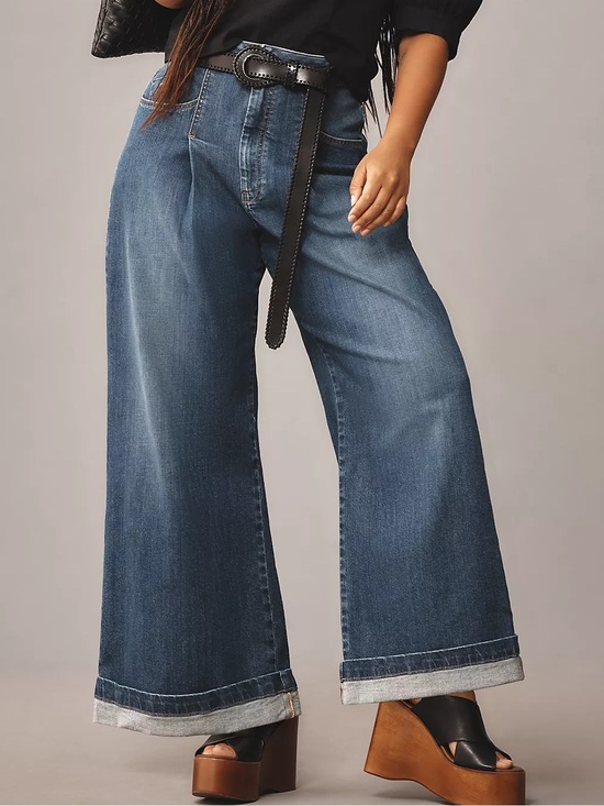 Pilcro Denim - Pilcro Wide-Leg High-Rise Jeans in Medium Blue